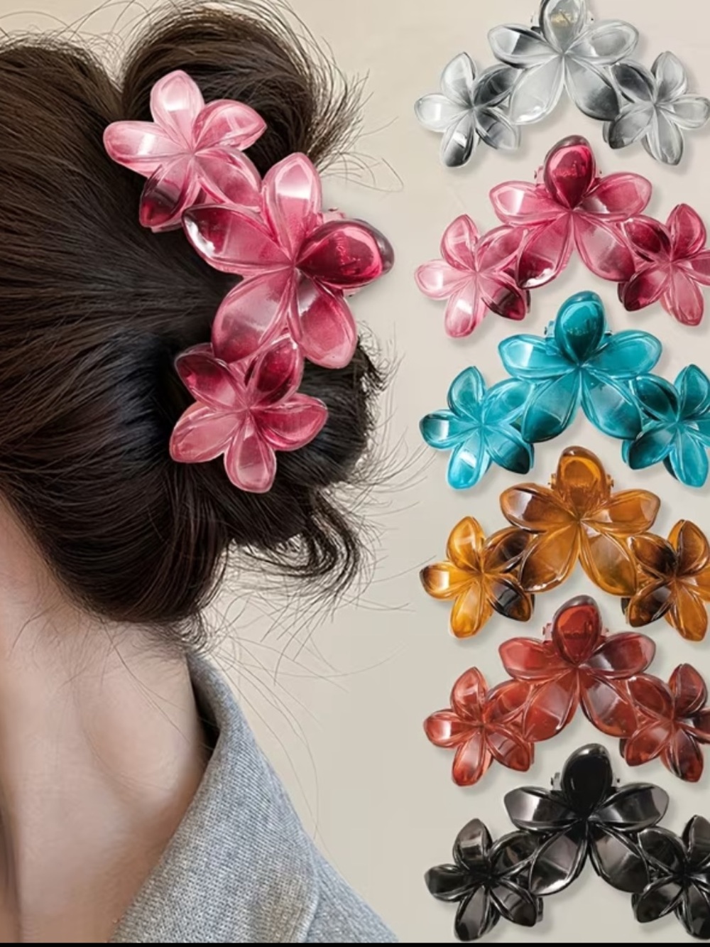 Floral Acrylic Hair Clip Set
